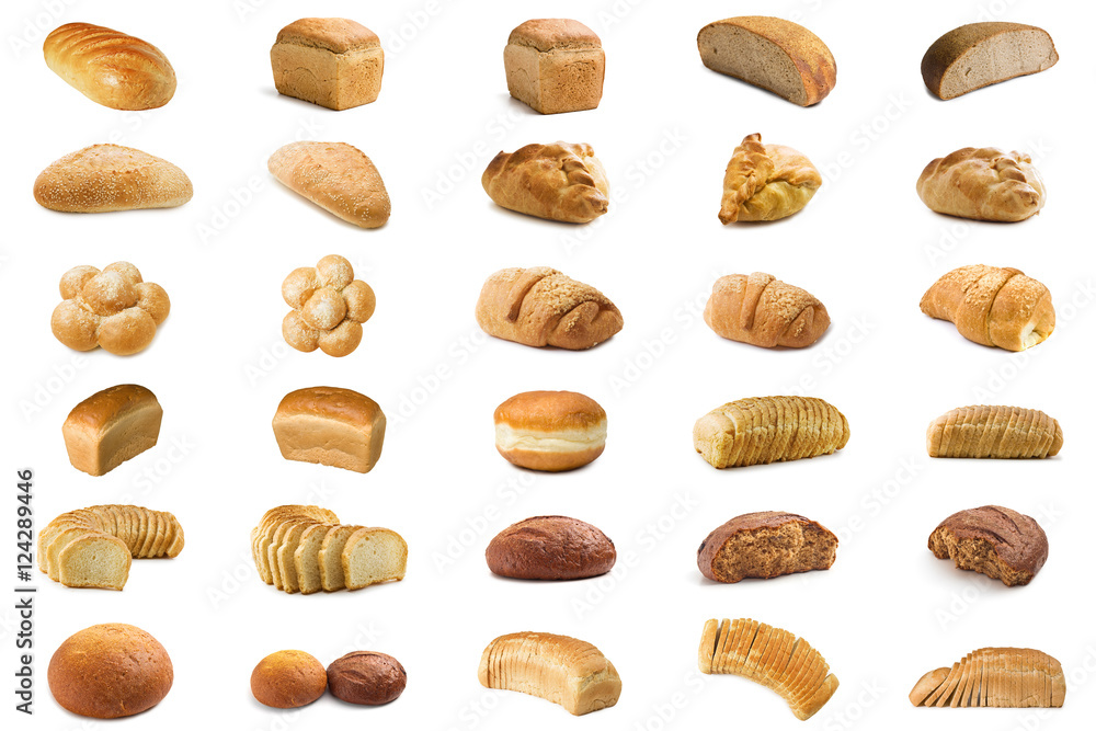 Set bread isolated on white background Set bread isolated on white background