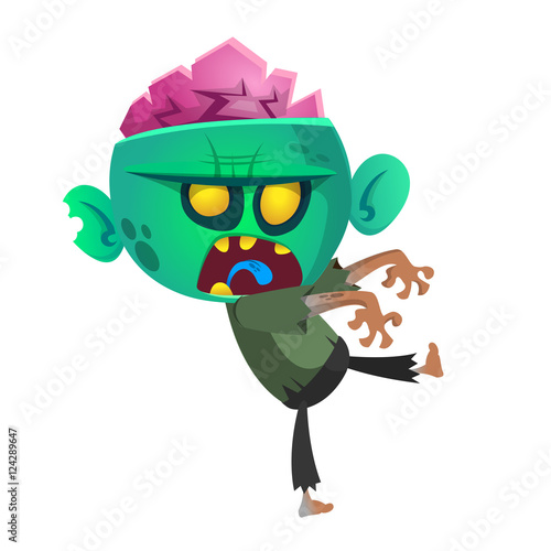 Cartoon zombie. Halloween vector illustration of walking dead