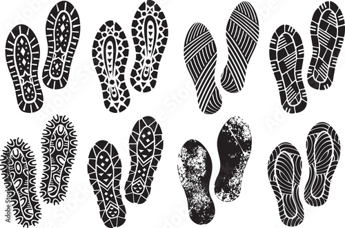 the collection of a imprint soles shoes (black vector trail foot)