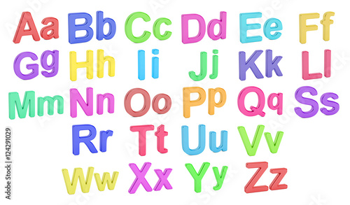 Colored alphabet  large and small  letters  3D rendering