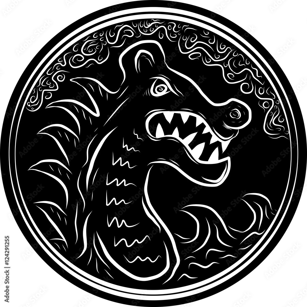 A viking dragon head and round pattern A viking dragon head and round pattern