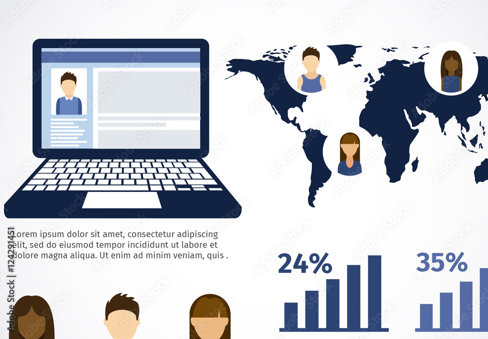 Statistics Post Blue Global Social Media Statistics Infographic Template Stock Template ...