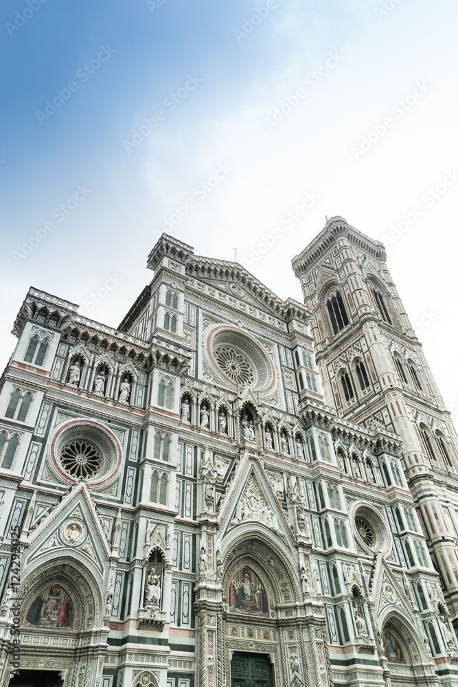 Main facade of The Basilica di Santa Maria del Fiore (Basilica of Saint Mary of the Flower) in Florence, Italy