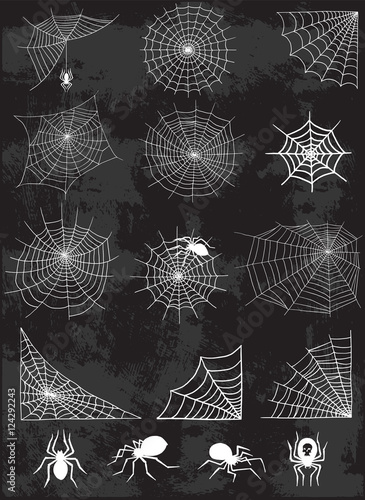 Spider web silhouette vector set