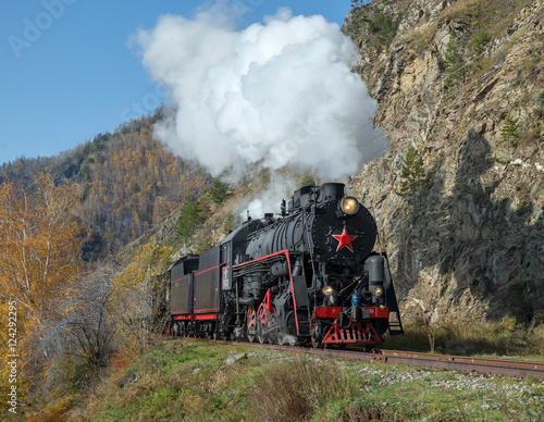 Fototapeta Naklejka Na Ścianę i Meble -  Old steam locomotive in the Circum-Baikal Railway