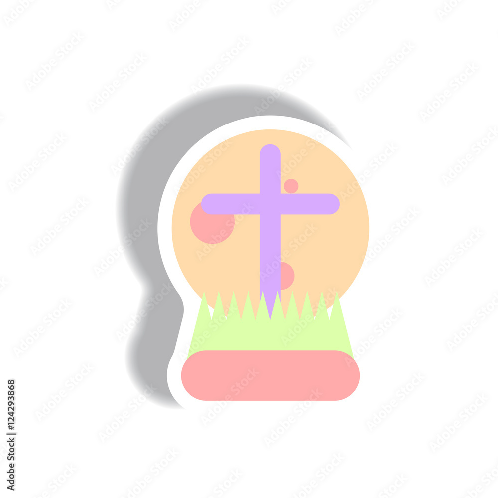 Obraz premium Vector illustration paper sticker Halloween icon moon and cross