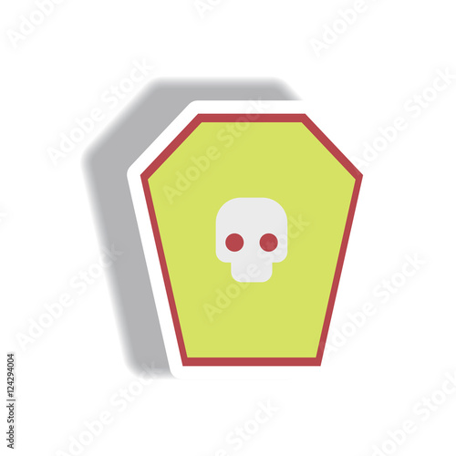 Vector illustration paper sticker Halloween icon grave monument and skull