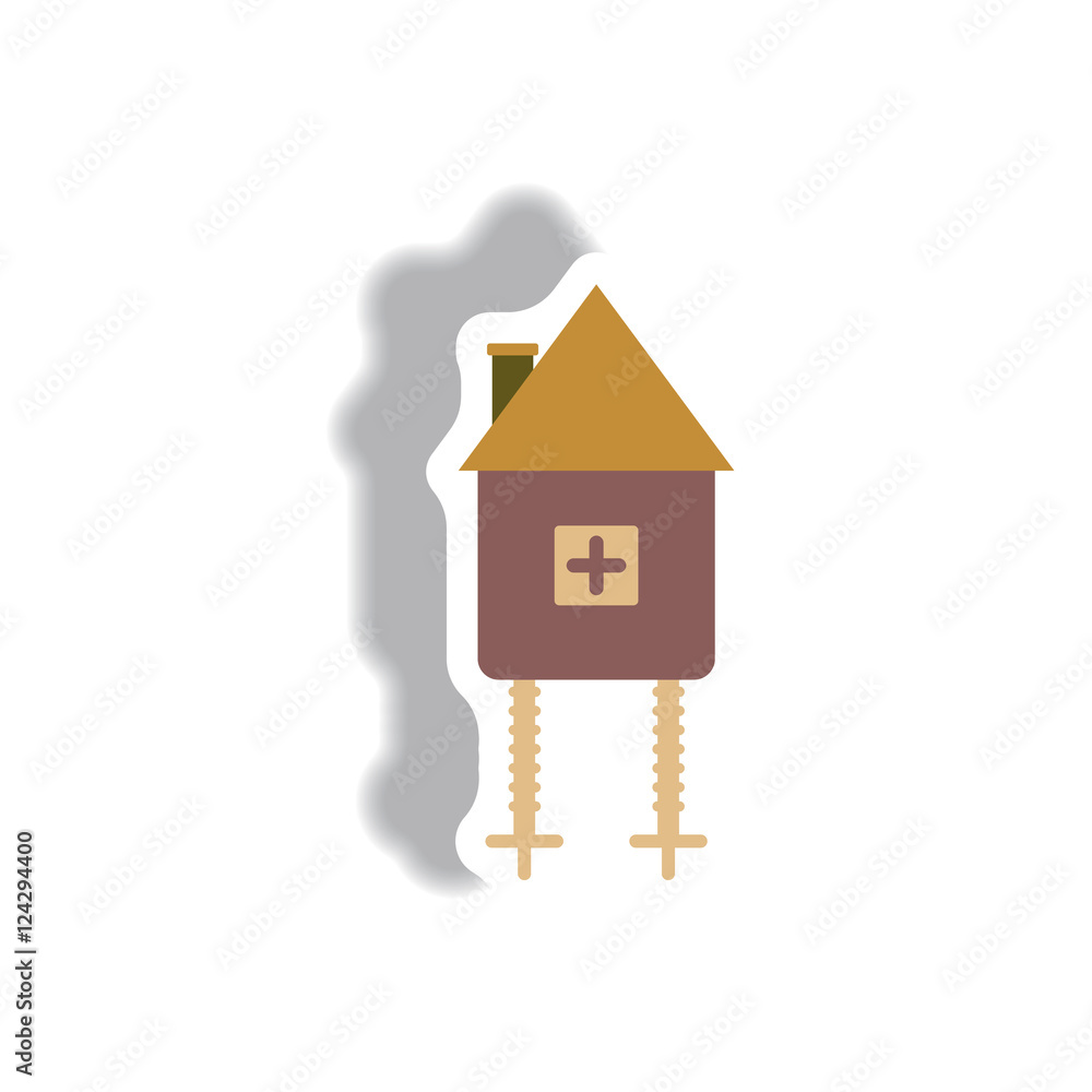 Vector illustration paper sticker Halloween icon fairy hut toy Vector illustration paper sticker Halloween icon fairy hut toy