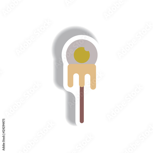 Vector illustration paper sticker Halloween icon Bloody eyeball on stick