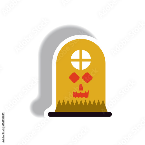 Vector illustration paper sticker Halloween icon grave monument with spooky smile