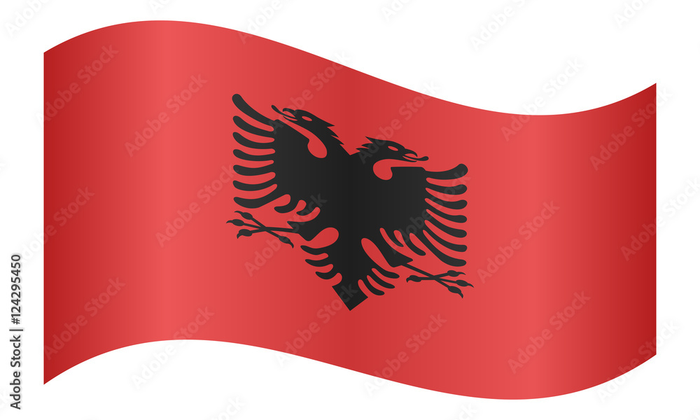 Flag of Albania waving on white background Flag of Albania waving on white background