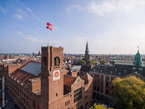 Aerial view aа Amsterdam city, near Beurs van Berlage place