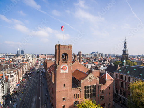 Aerial view aа Amsterdam city, near Beurs van Berlage place
