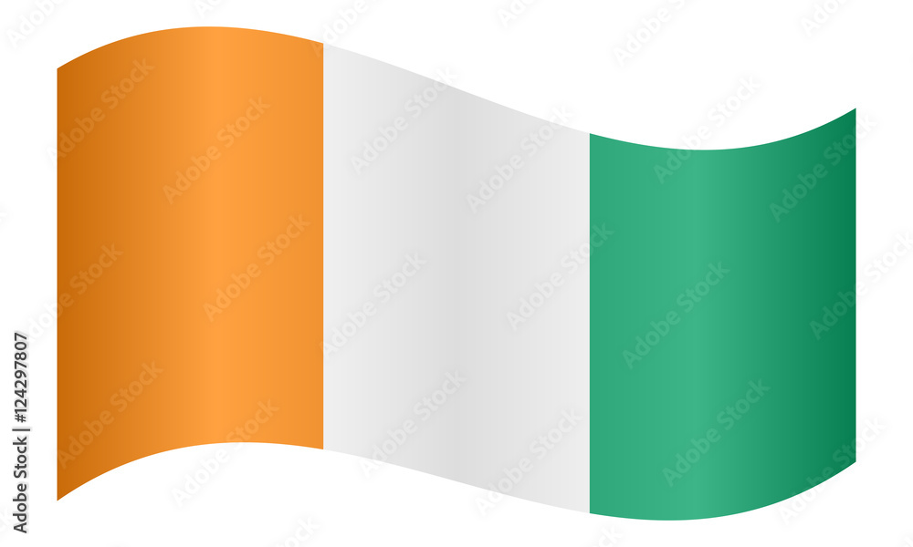 Flag of Ivory Coast waving on white background