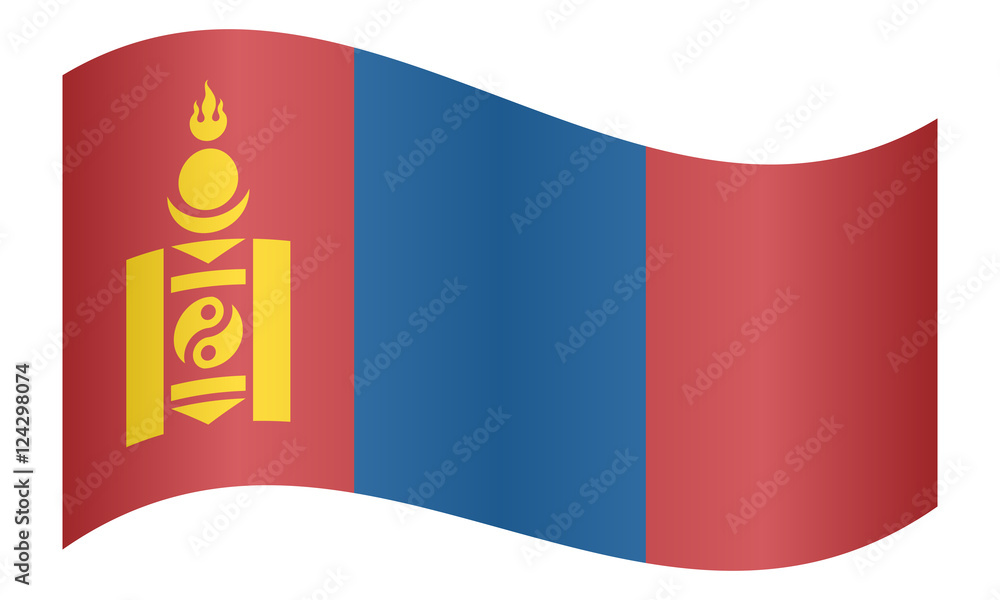 Naklejka premium Flag of Mongolia waving on white background