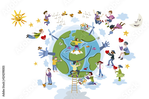 Children Take care of Planet Earth  White