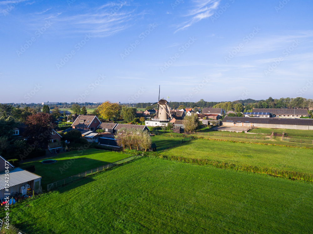 Windmill aerial view at holland country side, Netherlands