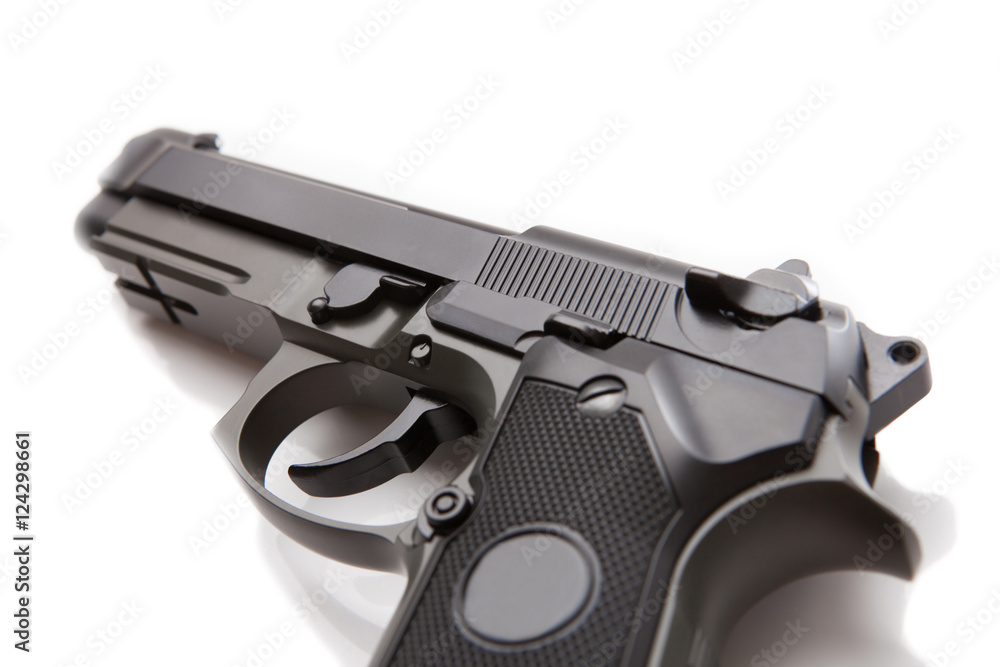 Obraz premium Hand gun with no logos or serial numbers - close up studio shot on white