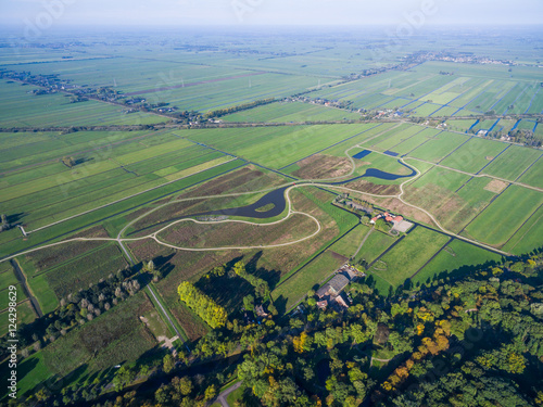 Aerial forest and fields view in Netherlands at autumn season