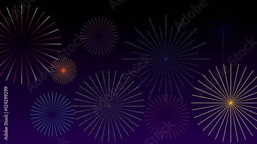 Stylized Fireworks Background. Thirty seconds of stylized fireworks light the evening sky.