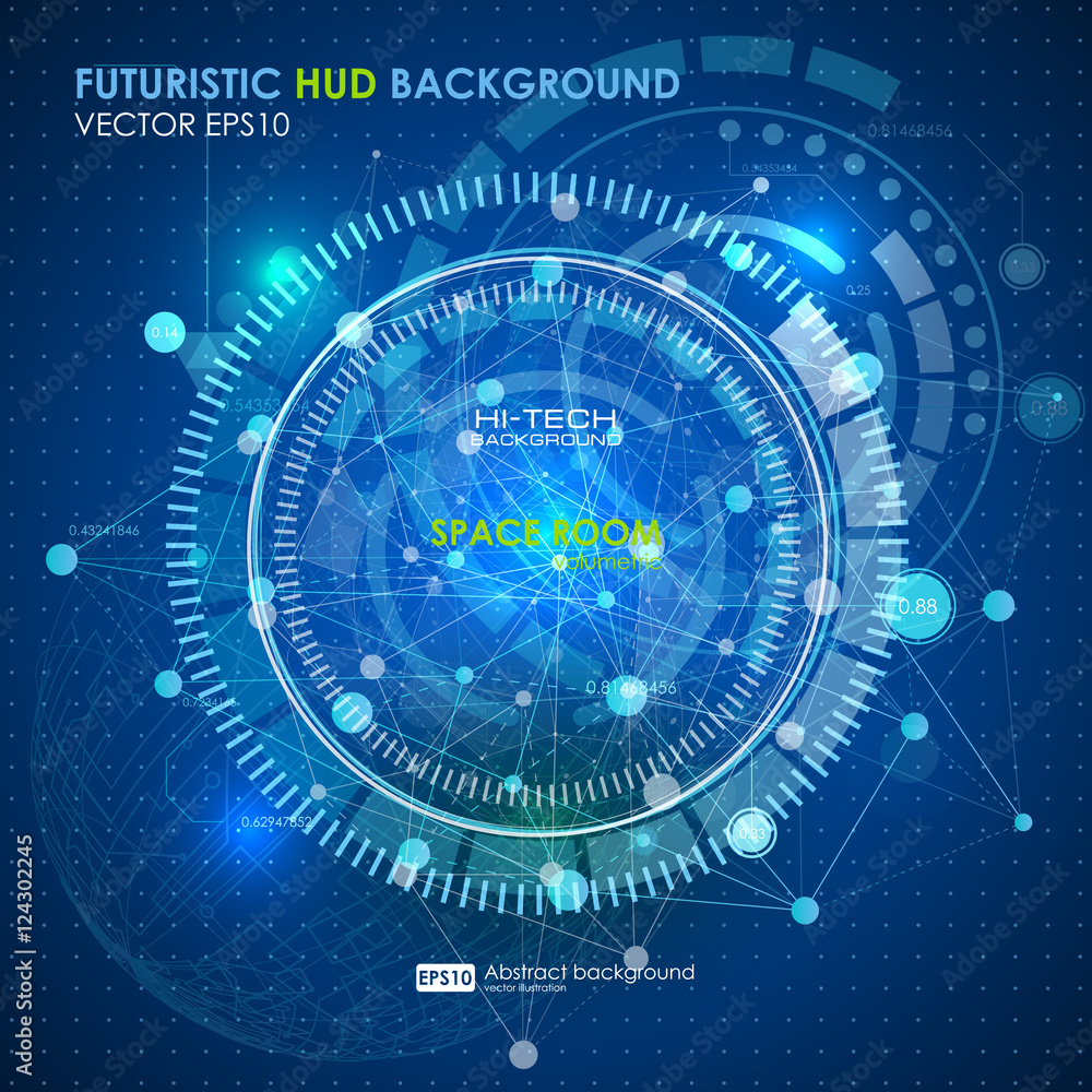 Abstract Futuristic blue virtual graphic touch interface HUD. Connection structure. Vector science background. Abstract blue background. Vector illustration.