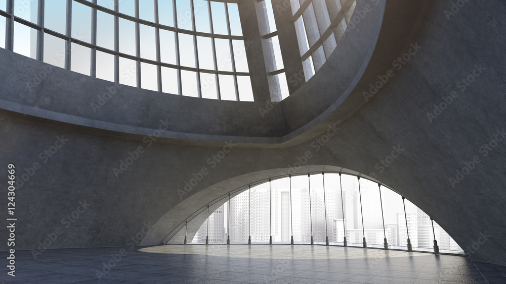 Abstract concrete architecture structure with city background. 3D rendering Abstract concrete architecture structure with city background. 3D rendering