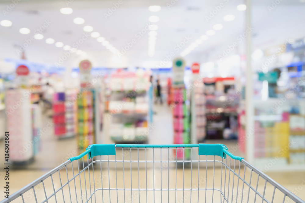 Shopping cart view with the pharmacy health care store Shopping cart view with the pharmacy health care store