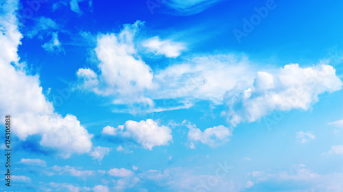 Blue sky and beautiful white clouds. Closeup. 