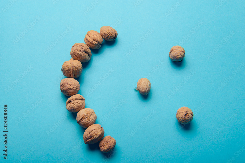 Walnuts, walnuts close-up, walnuts on blue background, Walnuts, walnuts close-up, walnuts on blue background,