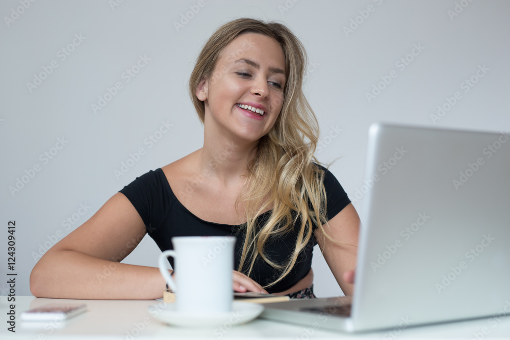 Young beautiful woman using a laptop computer Young beautiful woman using a laptop computer
