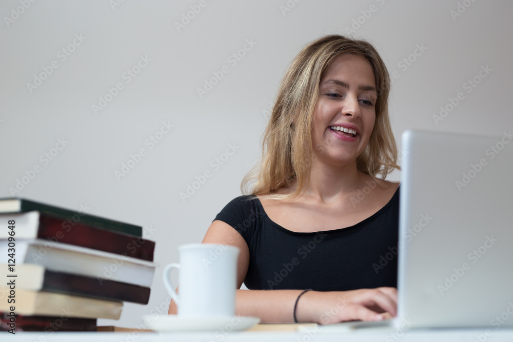 Young beautiful woman using a laptop computer Young beautiful woman using a laptop computer