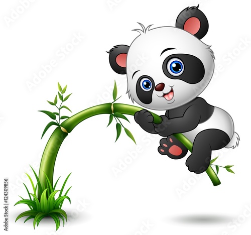 Fototapeta Naklejka Na Ścianę i Meble -  Cute baby panda tree climbing bamboo