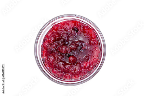 View from above of cranberry sauce