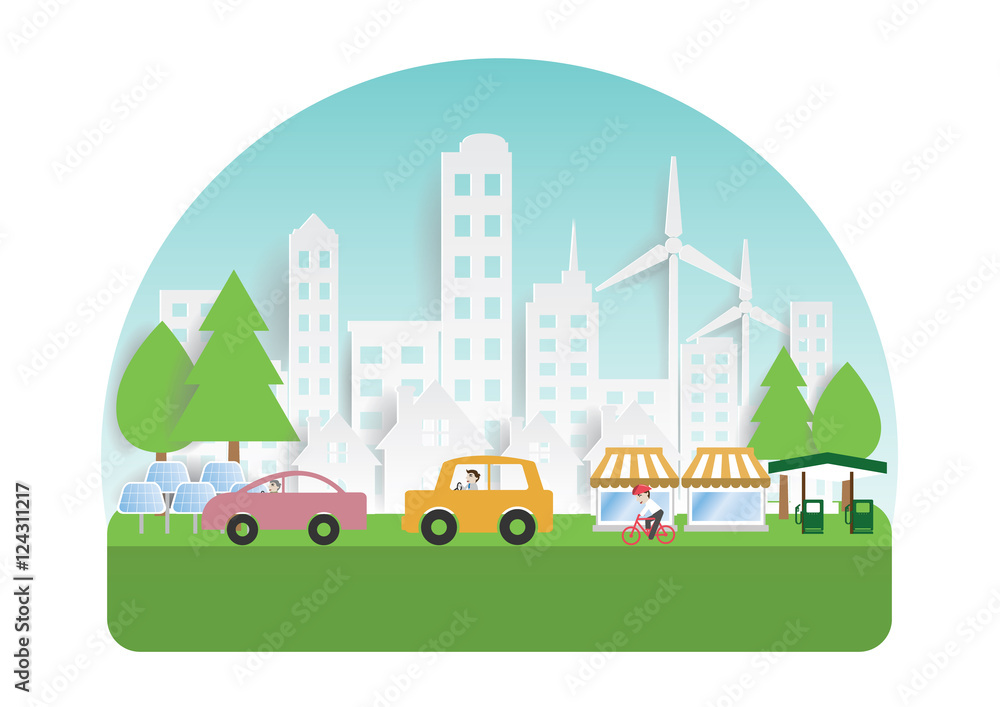 .Infographic green ecology city and Renewable energy  friendly concept. Vector flat illustrations