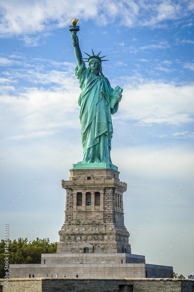 Statue of Liberty on Liberty Island on a sunny day, New York City, USA