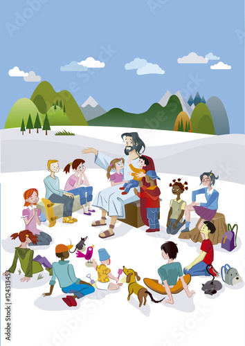Jesus Talking to Children Vertical