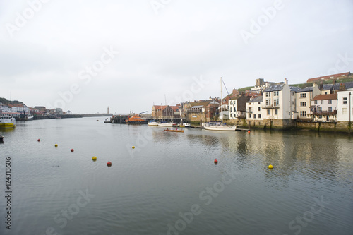 View of the lower harbour and buildings of Whitby