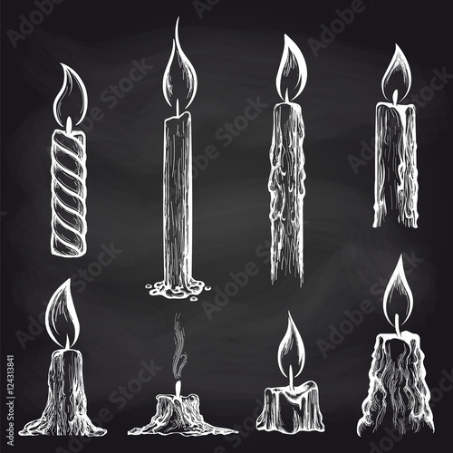 Hand drawn candles collection on chalkboard vector illustration