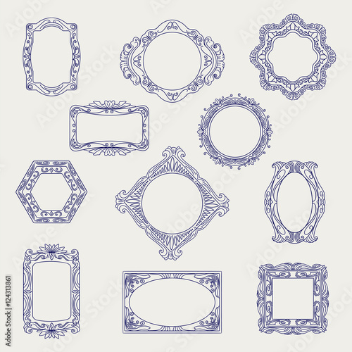 Fototapeta Naklejka Na Ścianę i Meble -  Ball pen sketch of vintage ornamental frames vector