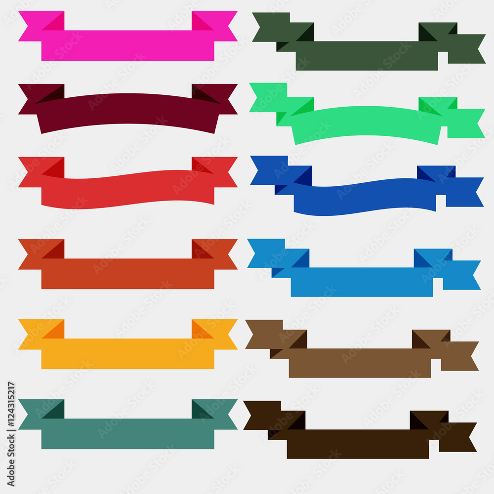 Set of  Colorful Empty Ribbons And Banners. Ready for Your Text or Design. Isolated vector illustration.
