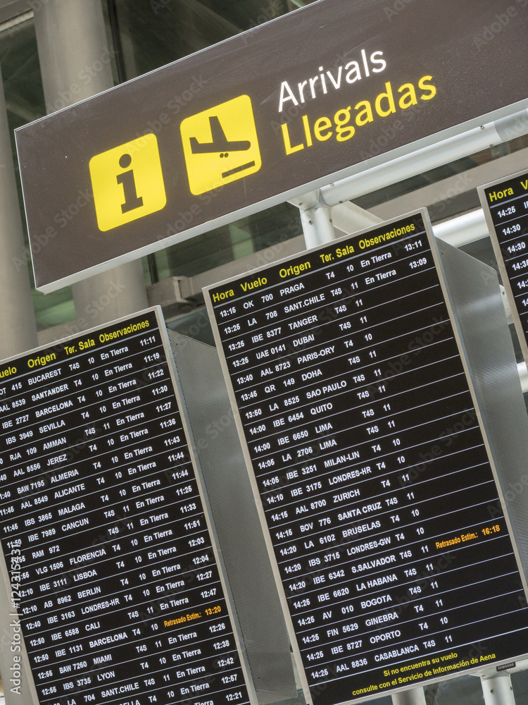 Fototapeta premium State information panel flight arrivals at an airport