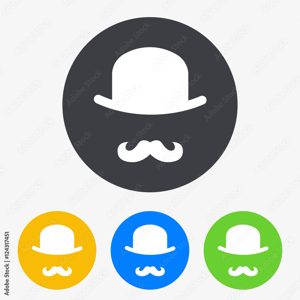 Icono plano bombin con bigote en circulo varios colores Icono plano bombin con bigote en circulo varios colores