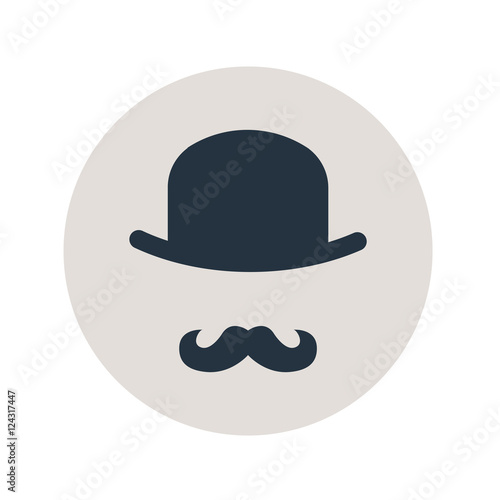 Icono plano bombin con bigote en circulo gris