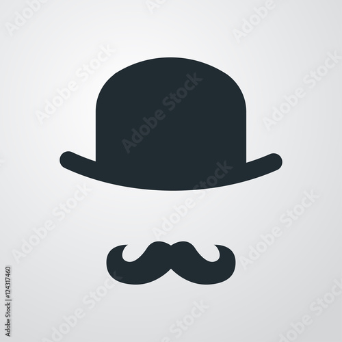 Icono plano bombin con bigote sobre fondo degradado