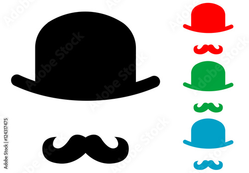 Icono plano bombin con bigote varios colores