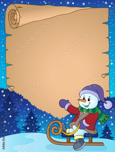 Parchment with snowman on sledge