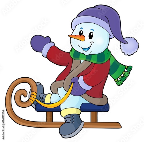 Snowman on sledge theme image 1