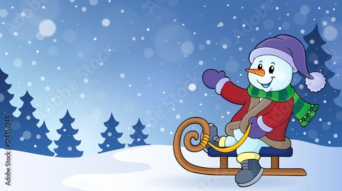 Snowman on sledge theme image 2