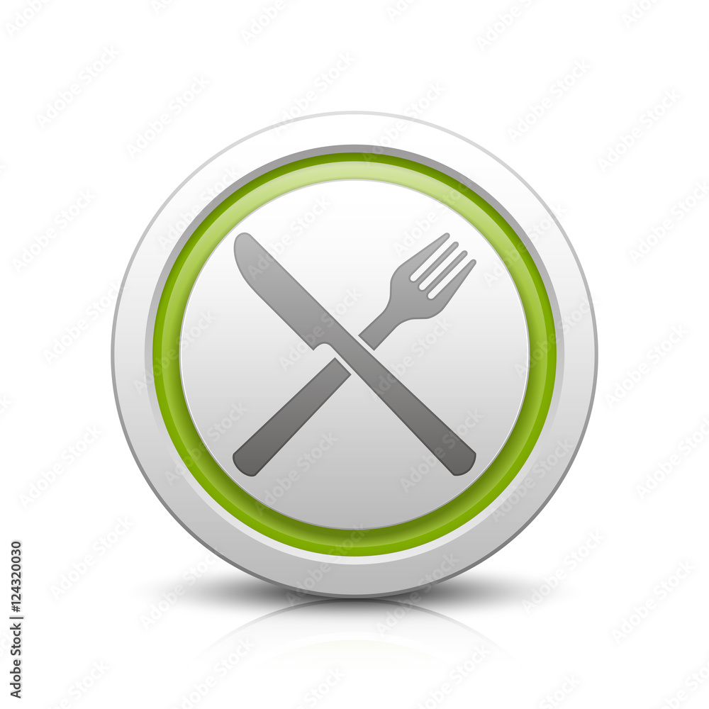 Knife & Fork – Light gray button with reflection & light green Knife & Fork – Light gray button with reflection & light green
