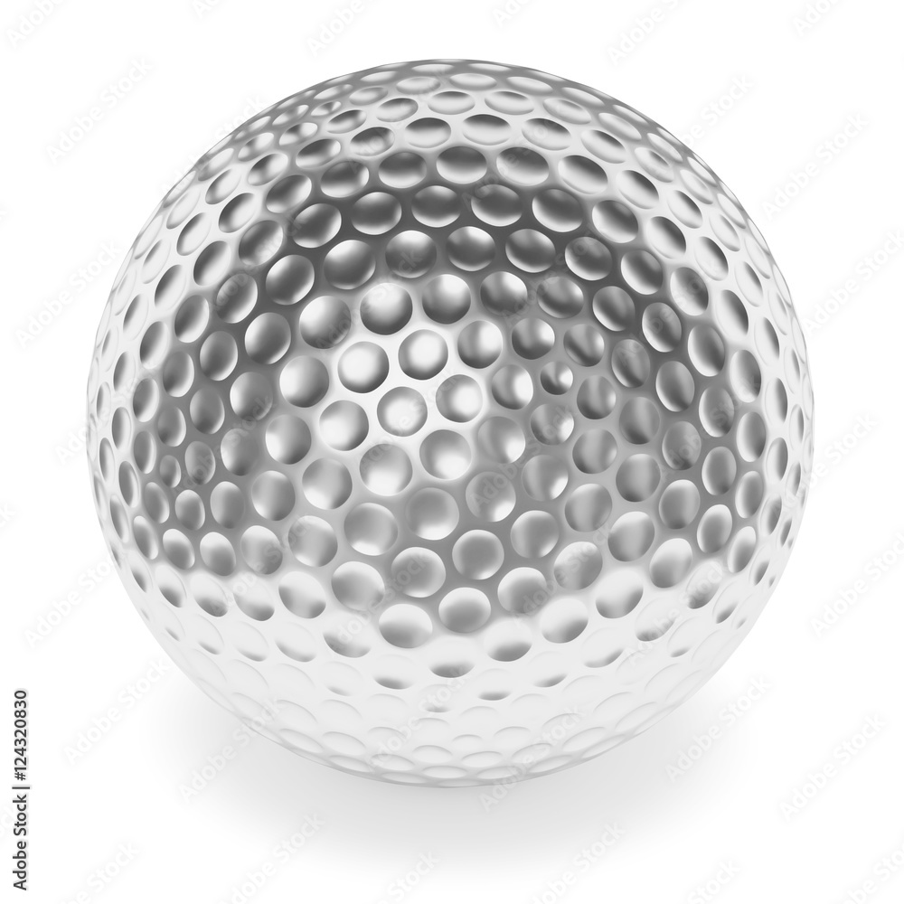 Silver golfball with shadow isolated on white Silver golfball with shadow isolated on white
